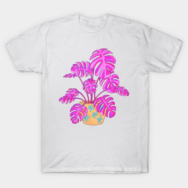 Funky Pink Monstera T-Shirt by rosiemoonart